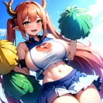 1girl Absurdres White Skirt Whitefrok Breasts Cheerleader Dragon Girl Dragon Horns Highres Holding Holding Pom Poms Horns Huge B, 1111538861