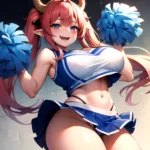 1girl Absurdres White Skirt Whitefrok Breasts Cheerleader Dragon Girl Dragon Horns Highres Holding Holding Pom Poms Horns Huge B, 1212446942