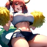 1girl Absurdres White Skirt Whitefrok Breasts Cheerleader Dragon Girl Dragon Horns Highres Holding Holding Pom Poms Horns Huge B, 123579986
