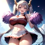 1girl Absurdres White Skirt Whitefrok Breasts Cheerleader Dragon Girl Dragon Horns Highres Holding Holding Pom Poms Horns Huge B, 1447869298