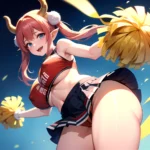 1girl Absurdres White Skirt Whitefrok Breasts Cheerleader Dragon Girl Dragon Horns Highres Holding Holding Pom Poms Horns Huge B, 1500538823