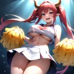 1girl Absurdres White Skirt Whitefrok Breasts Cheerleader Dragon Girl Dragon Horns Highres Holding Holding Pom Poms Horns Huge B, 1653027324