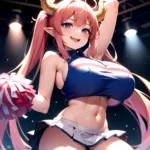 1girl Absurdres White Skirt Whitefrok Breasts Cheerleader Dragon Girl Dragon Horns Highres Holding Holding Pom Poms Horns Huge B, 1806068419