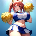 1girl Absurdres White Skirt Whitefrok Breasts Cheerleader Dragon Girl Dragon Horns Highres Holding Holding Pom Poms Horns Huge B, 1967621429