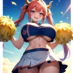 1girl Absurdres White Skirt Whitefrok Breasts Cheerleader Dragon Girl Dragon Horns Highres Holding Holding Pom Poms Horns Huge B, 1999444013