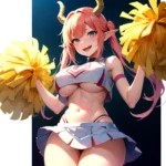 1girl Absurdres White Skirt Whitefrok Breasts Cheerleader Dragon Girl Dragon Horns Highres Holding Holding Pom Poms Horns Huge B, 2116002110
