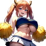 1girl Absurdres White Skirt Whitefrok Breasts Cheerleader Dragon Girl Dragon Horns Highres Holding Holding Pom Poms Horns Huge B, 2275538215