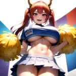 1girl Absurdres White Skirt Whitefrok Breasts Cheerleader Dragon Girl Dragon Horns Highres Holding Holding Pom Poms Horns Huge B, 2420756822