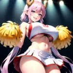 1girl Absurdres White Skirt Whitefrok Breasts Cheerleader Dragon Girl Dragon Horns Highres Holding Holding Pom Poms Horns Huge B, 2978814821