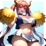 1girl Absurdres White Skirt Whitefrok Breasts Cheerleader Dragon Girl Dragon Horns Highres Holding Holding Pom Poms Horns Huge B, 3068329537
