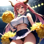 1girl Absurdres White Skirt Whitefrok Breasts Cheerleader Dragon Girl Dragon Horns Highres Holding Holding Pom Poms Horns Huge B, 390223442
