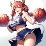 1girl Absurdres White Skirt Whitefrok Breasts Cheerleader Dragon Girl Dragon Horns Highres Holding Holding Pom Poms Horns Huge B, 4094244860
