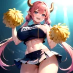 1girl Absurdres White Skirt Whitefrok Breasts Cheerleader Dragon Girl Dragon Horns Highres Holding Holding Pom Poms Horns Huge B, 4135308724