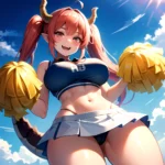 1girl Absurdres White Skirt Whitefrok Breasts Cheerleader Dragon Girl Dragon Horns Highres Holding Holding Pom Poms Horns Huge B, 4257718505