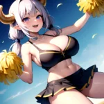 1girl Absurdres White Skirt Whitefrok Breasts Cheerleader Dragon Girl Dragon Horns Highres Holding Holding Pom Poms Horns Huge B, 4266485141
