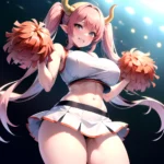 1girl Absurdres White Skirt Whitefrok Breasts Cheerleader Dragon Girl Dragon Horns Highres Holding Holding Pom Poms Horns Huge B, 969975517