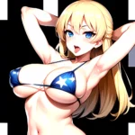 1girl American Flag Bikini Armpits Arms Behind Head Bikini Blonde Hair Blue Eyes Blush Breasts Covered Erect Nipples Flag Print, 4261449303