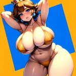 1girl Areola Slip Armpits Arms Behind Head Bikini Blue Eyes Blush Breasts Brown Hair Cleavage Huge Breasts Legs Mario Series, 1253841936