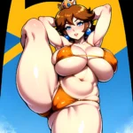 1girl Areola Slip Armpits Arms Behind Head Bikini Blue Eyes Blush Breasts Brown Hair Cleavage Huge Breasts Legs Mario Series, 2226839202