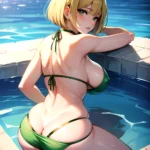 1girl Armpits Arms Game Ass Bikini Blonde Hair Bob Cut Bracelet Breasts Butt Crack Covered Erect Nipples Green Bikini Green, 3503930787