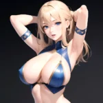 1girl Big Boobs Pov Arms Up Blue Eyes Arms Behind Head Simple Background, 1546465745