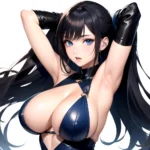 1girl Big Boobs Pov Arms Up Blue Eyes Arms Behind Head Simple Background, 1680725690