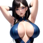 1girl Big Boobs Pov Arms Up Blue Eyes Arms Behind Head Simple Background, 3075472254