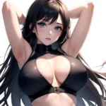 1girl Big Boobs Pov Arms Up Blue Eyes Arms Behind Head Simple Background, 4137599353
