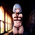 1girl Solo BDSM Tied Up Rope Dungeon Cave Naked Pov Blue Eyes Arms Behind Back Masterpiece High Quality, 3348616784