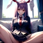 Ai Assisted Breasts Highres Medium Breasts Red Eyes Reisen Udongein Inaba Sitting Spread Legs Touhou, 3035997606