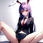 Ai Assisted Breasts Highres Medium Breasts Red Eyes Reisen Udongein Inaba Sitting Spread Legs Touhou, 3800007242
