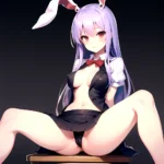 Ai Assisted Breasts Highres Medium Breasts Red Eyes Reisen Udongein Inaba Sitting Spread Legs Touhou Arms Behind Back, 101263986