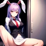 Ai Assisted Breasts Highres Medium Breasts Red Eyes Reisen Udongein Inaba Sitting Spread Legs Touhou Arms Behind Back, 1359407050