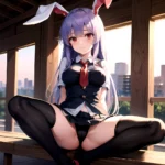 Ai Assisted Breasts Highres Medium Breasts Red Eyes Reisen Udongein Inaba Sitting Spread Legs Touhou Arms Behind Back, 2558872798