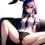 Ai Assisted Breasts Highres Medium Breasts Red Eyes Reisen Udongein Inaba Sitting Spread Legs Touhou Arms Behind Back, 2908038102