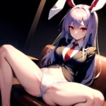 Ai Assisted Breasts Highres Medium Breasts Red Eyes Reisen Udongein Inaba Sitting Spread Legs Touhou Arms Behind Back, 2947373544