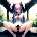 Ai Assisted Breasts Highres Medium Breasts Red Eyes Reisen Udongein Inaba Sitting Spread Legs Touhou Arms Behind Back, 3058714138