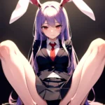 Ai Assisted Breasts Highres Medium Breasts Red Eyes Reisen Udongein Inaba Sitting Spread Legs Touhou Arms Behind Back, 3266351633
