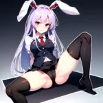 Ai Assisted Breasts Highres Medium Breasts Red Eyes Reisen Udongein Inaba Sitting Spread Legs Touhou Arms Behind Back Double Whi, 3610824211