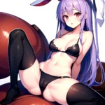 Ai Assisted Breasts Highres Medium Breasts Red Eyes Reisen Udongein Inaba Sitting Spread Legs Touhou Arms Behind Back Double Whi, 53475329