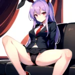 Ai Assisted Breasts Highres Medium Breasts Red Eyes Reisen Udongein Inaba Sitting Spread Legs Touhou Arms Behind Back White Outl, 1209675962