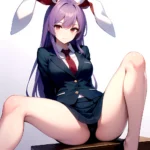Ai Assisted Breasts Highres Medium Breasts Red Eyes Reisen Udongein Inaba Sitting Spread Legs Touhou Arms Behind Back White Outl, 1480358451