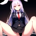 Ai Assisted Breasts Highres Medium Breasts Red Eyes Reisen Udongein Inaba Sitting Spread Legs Touhou Arms Behind Back White Outl, 1495558837