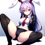 Ai Assisted Breasts Highres Medium Breasts Red Eyes Reisen Udongein Inaba Sitting Spread Legs Touhou Arms Behind Back White Outl, 1545757751