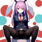 Ai Assisted Breasts Highres Medium Breasts Red Eyes Reisen Udongein Inaba Sitting Spread Legs Touhou Arms Behind Back White Outl, 1555284510