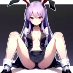Ai Assisted Breasts Highres Medium Breasts Red Eyes Reisen Udongein Inaba Sitting Spread Legs Touhou Arms Behind Back White Outl, 2192773553