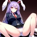 Ai Assisted Breasts Highres Medium Breasts Red Eyes Reisen Udongein Inaba Sitting Spread Legs Touhou Arms Behind Back White Outl, 2445457578