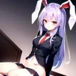 Ai Assisted Breasts Highres Medium Breasts Red Eyes Reisen Udongein Inaba Sitting Spread Legs Touhou Arms Behind Back White Outl, 2824736839
