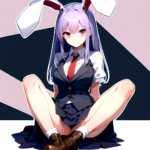 Ai Assisted Breasts Highres Medium Breasts Red Eyes Reisen Udongein Inaba Sitting Spread Legs Touhou Arms Behind Back White Outl, 2899885082