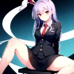 Ai Assisted Breasts Highres Medium Breasts Red Eyes Reisen Udongein Inaba Sitting Spread Legs Touhou Arms Behind Back White Outl, 3152313513